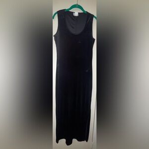 Black Velvet Maxi Vintage Sheath Dress with Satin Neck and Arm Holes
